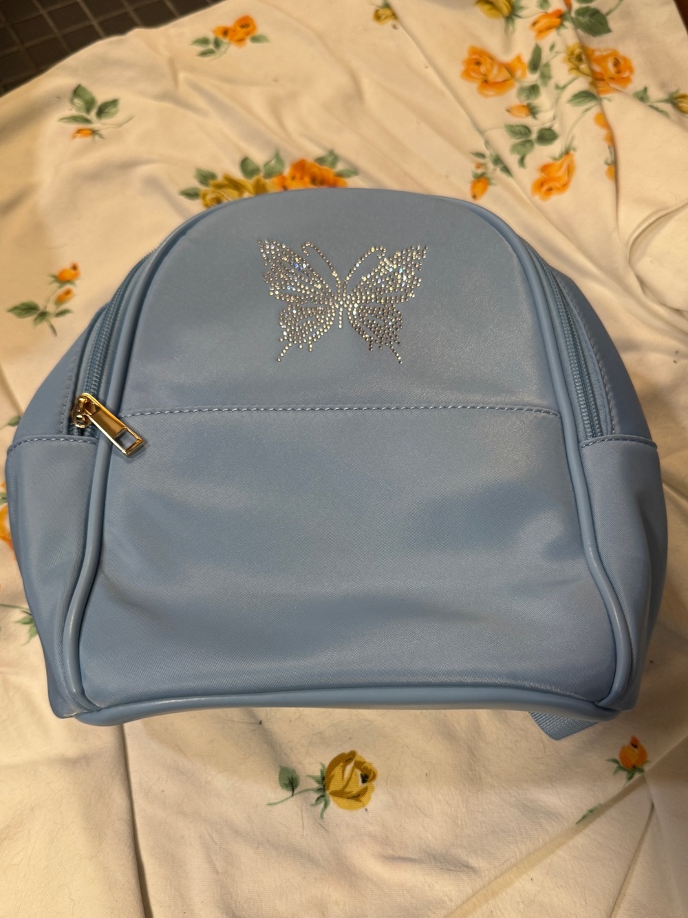 Light Blue Rhinestone Butterfly Mini Backpack